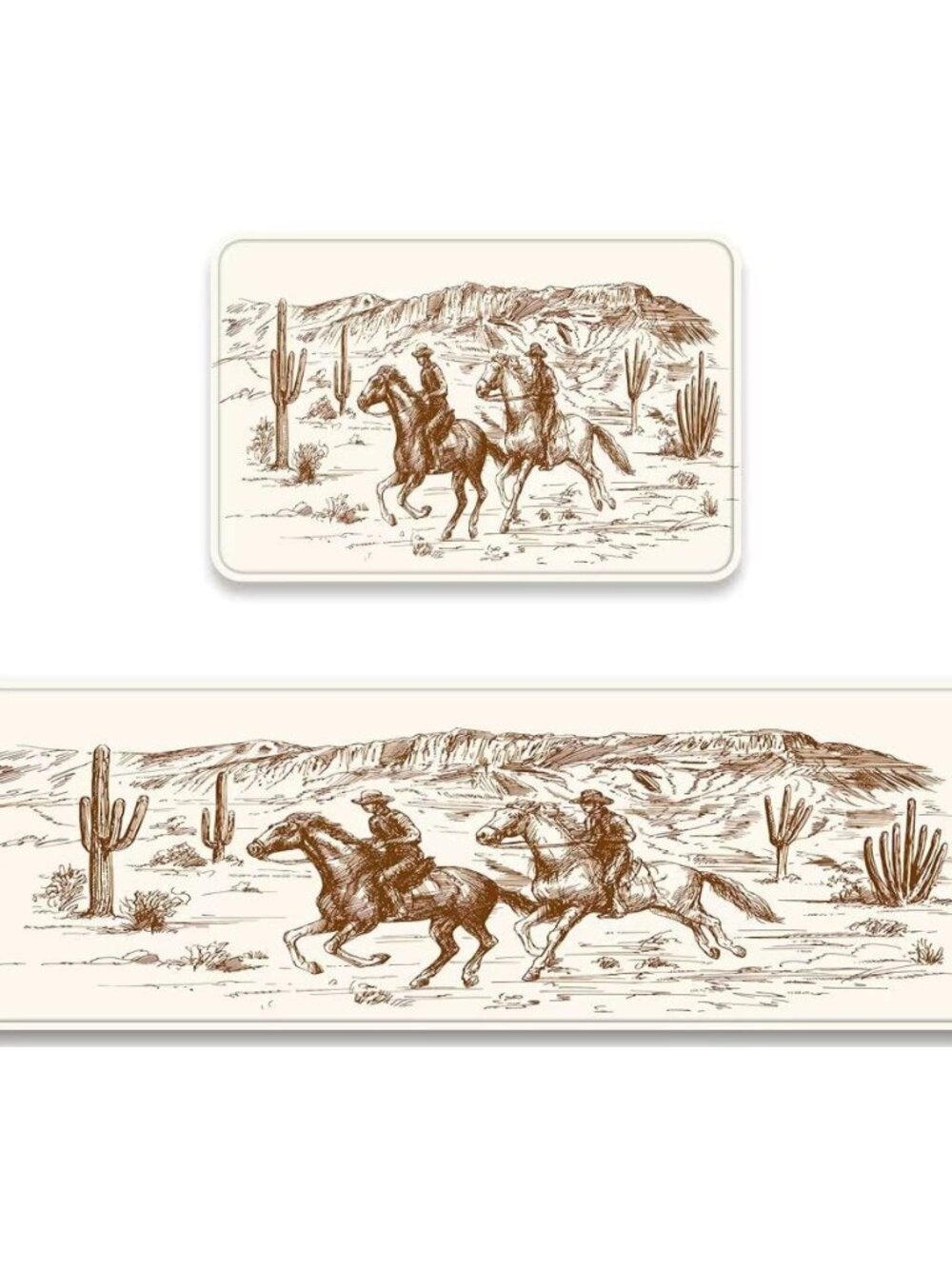 Western Kitchen Rugs Sets 2 Piece,Country Theme of American Wild West Desert